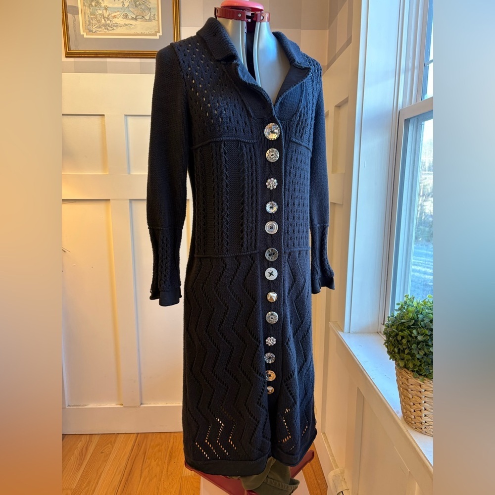 Pure Handknit Bohemian Black Knit Cardigan with Statement Buttons Size Small